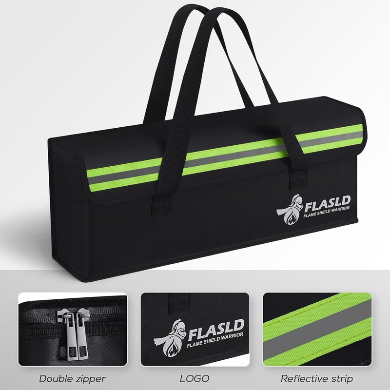 FLASLD 2-Pack Lipo Fireproof Bag Ebike Accessories Battery Charging Case Charge Explosionproof Bag Large Capacity Lipo Battery Storage Guard Safe Box (19.3 x 4.3 x 7in), Black - Image 4